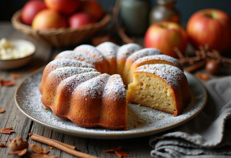 Fertiger Apfelkuchen mit Zimtnote, perfekt für herbstliche Genüsse.