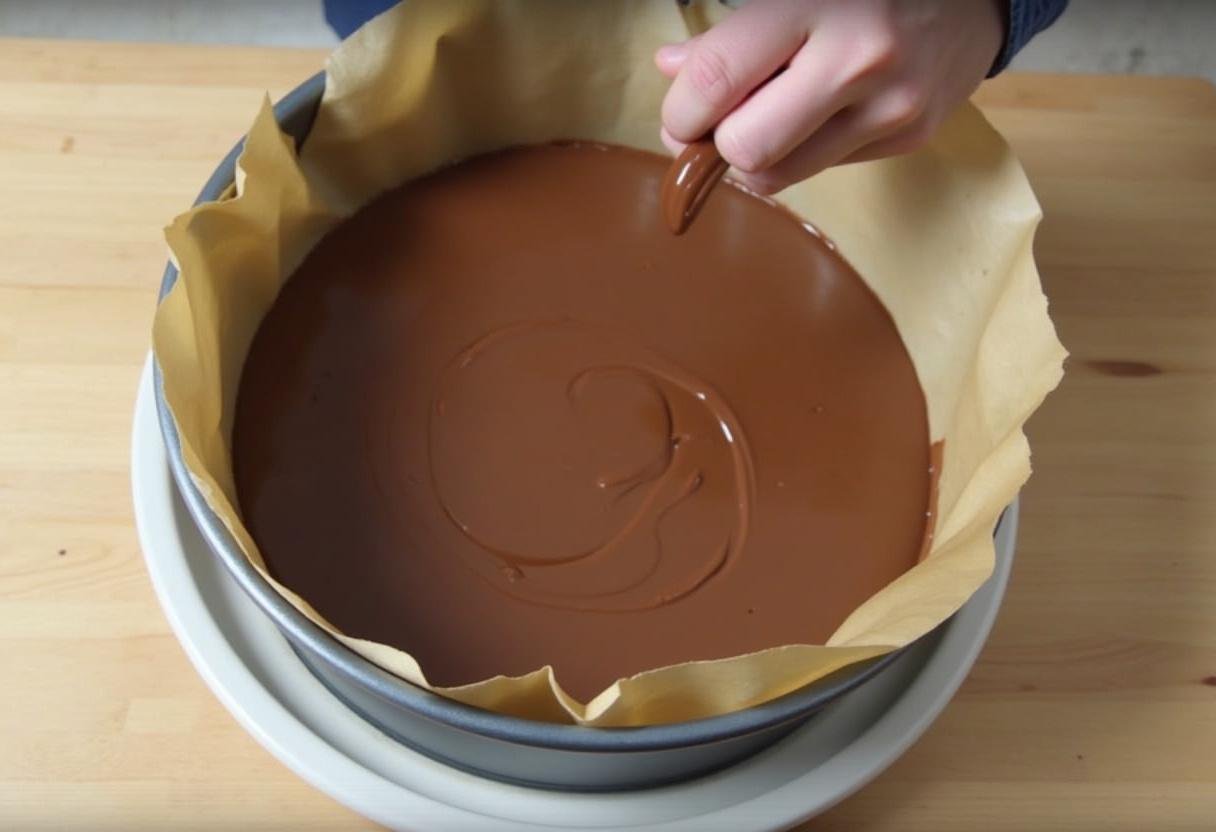 Preparing cake pan for baking the chocolate base of Fruchtige Schwarzwälder Kirschtorte.