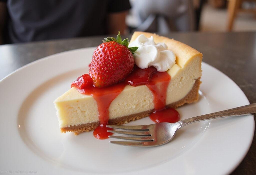 Delicious slice of Ultimate Strawberry Cheesecake with strawberries and whipped cream, perfect for dessert.