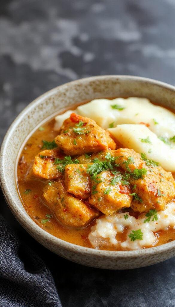 A vibrant plate of butter chicken featuring tender, golden-brown chunks of chicken coated in a glossy, rich orange sauce garnished with fresh cilantro, served alongside a side of steaming basmati rice and a wedge of lemon on a rustic wooden table.