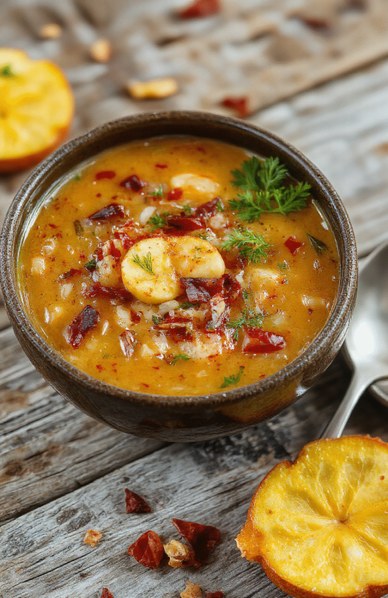 A warm bowl of wild rice soup with chunks of vegetables and herbs, topped with a sprinkle of fresh parsley, served on a rustic wooden table, highlighting rich colors and textures, inviting and comforting presentation.