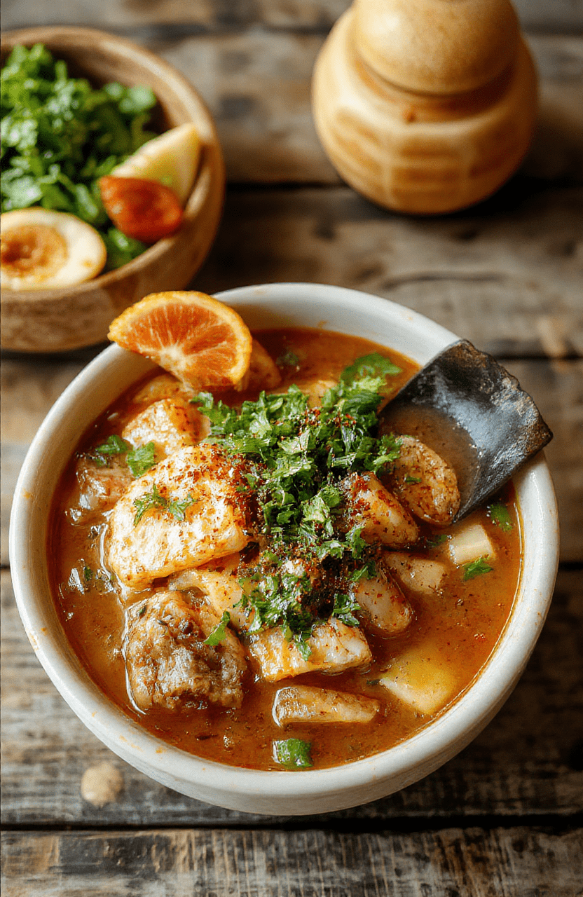A vibrant bowl of vegan ramen noodles topped with colorful vegetables, tofu cubes, and garnished with fresh herbs, steam rising from the rich, saucy broth on a rustic wooden table with natural daylight.