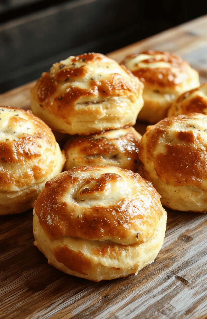 A plate of fluffy breakfast rolls with golden-brown crust, soft interior visible, topped with a pat of melting butter and a drizzle of honey, surrounded by fresh berries and sprigs of herbs, styled on a rustic wooden table with natural daylight highlighting the textures and colors.