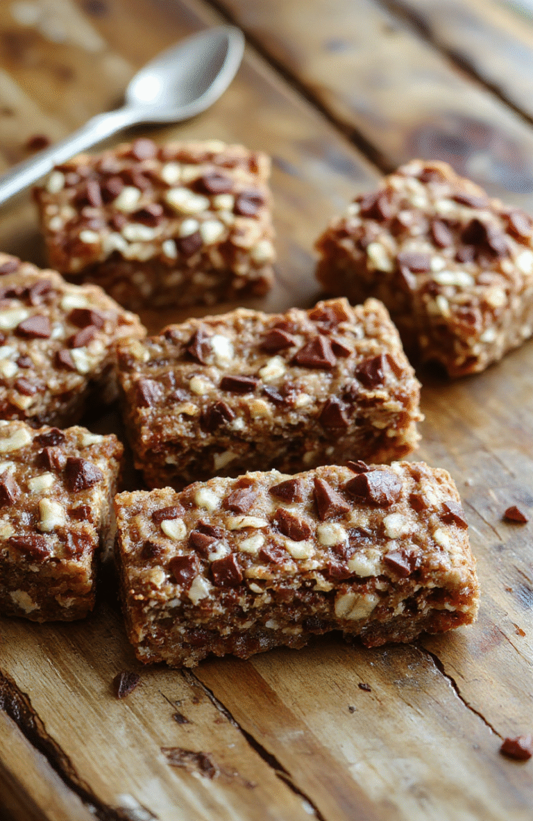 A close-up of golden banana oatmeal bars arranged on a rustic wooden board, showcasing their soft center and crispy edges, garnished with banana slices and a drizzle of honey, styled in natural light with a blurred kitchen background.