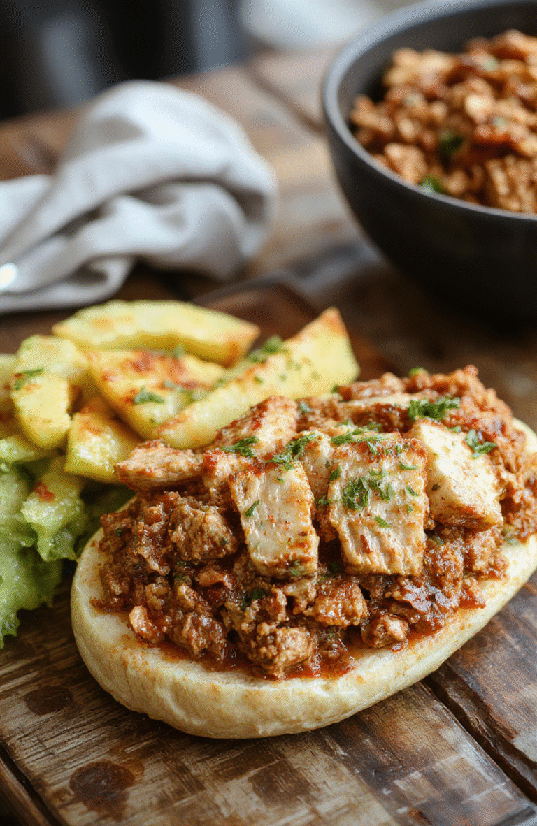 A colorful plate featuring ground turkey stir-fry with vegetables, garnished with fresh herbs on a rustic wooden table, vibrant and appetizing
