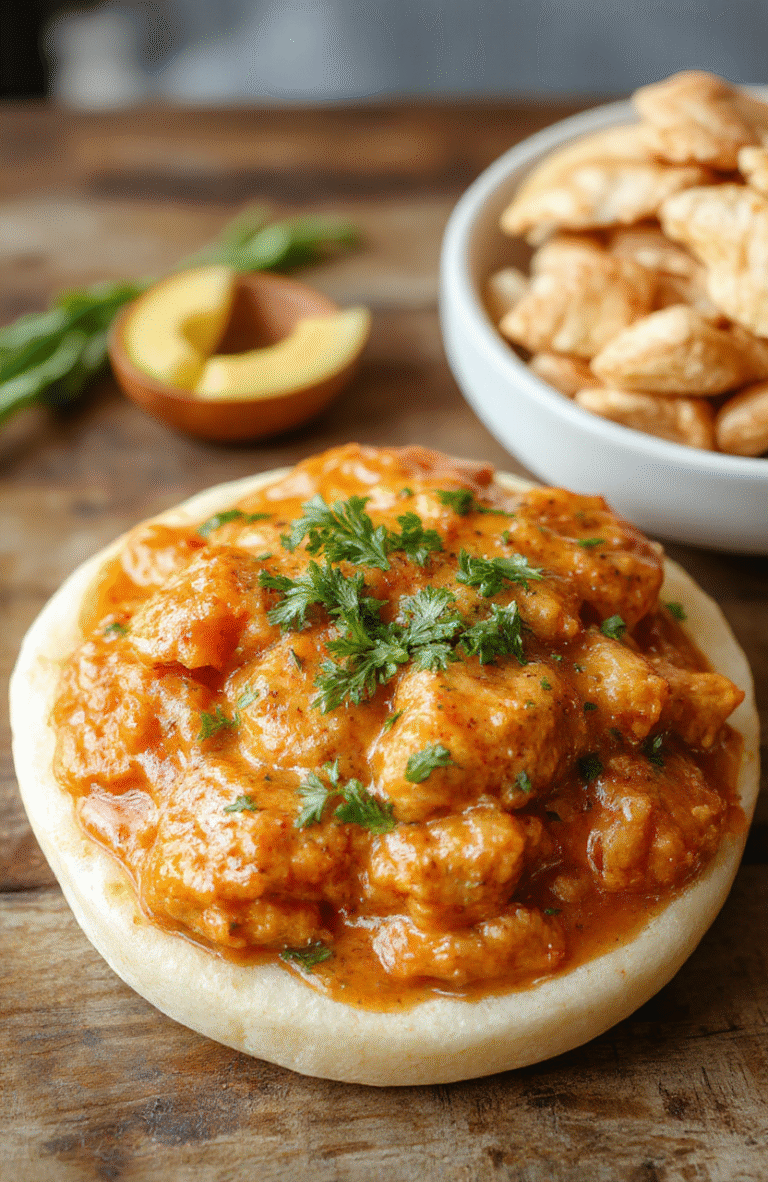 A vibrant plate of homemade butter chicken featuring tender pieces of chicken coated in a glossy, rich tomato-based sauce topped with fresh cilantro, served alongside steaming basmati rice on a rustic wooden table, with colorful background accents.