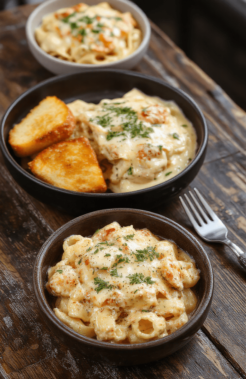 A vibrant plate of creamy Parmesan chicken pasta featuring tender pasta topped with golden, crispy chicken slices and a rich, velvety cheese sauce. The dish is garnished with fresh parsley and a sprinkle of Parmesan, styled on a rustic wooden table with soft natural lighting highlighting the creamy texture and appealing golden crust.