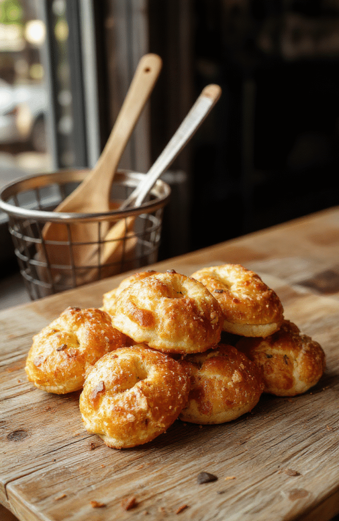 A close-up of shiny Rolo chocolates embedded on crunchy salted pretzels arranged on a white plate. The pretzels are golden brown, slightly glossy, with melted chocolate glistening as they sit against a rustic wooden table. The scene captures their sweet and salty appeal, styled simply to highlight the textures and colors of the ingredients.