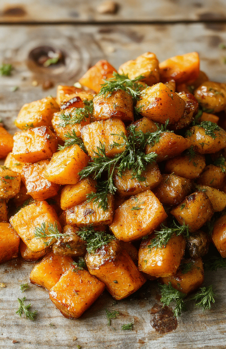 Colorful roasted sweet potatoes and carrots arranged on a rustic wooden plate, garnished with fresh herbs. The vibrant orange and purple hues contrast beautifully, with slightly caramelized edges showcasing their crispy textures. The dish looks appetizing, placed on a neutral background with soft natural lighting highlighting the textures and glaze.