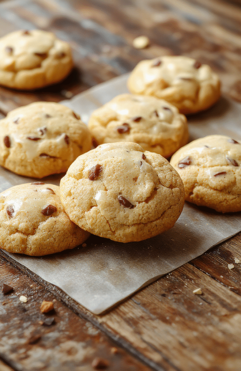 A vibrant plate of buttery, golden-brown butterbeer cookies garnished with whipped cream and caramel drizzle, arranged on a rustic wooden table, with a warm background of a cozy kitchen setting.