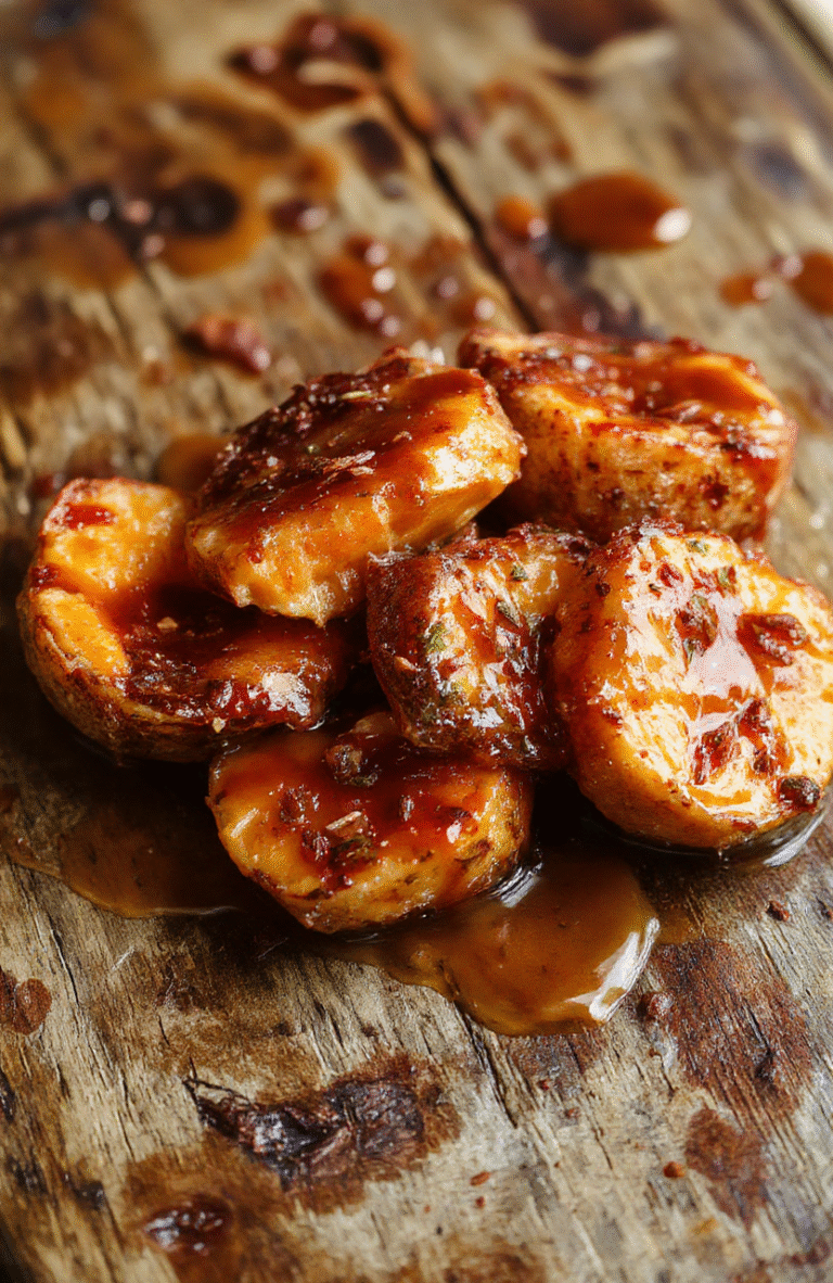 Colorful cast iron dish filled with glossy, caramel-coated baked yams garnished with chopped pecans and a drizzle of caramel sauce, styled on a rustic wooden table with soft natural light, highlighting the rich amber tones and inviting textures.