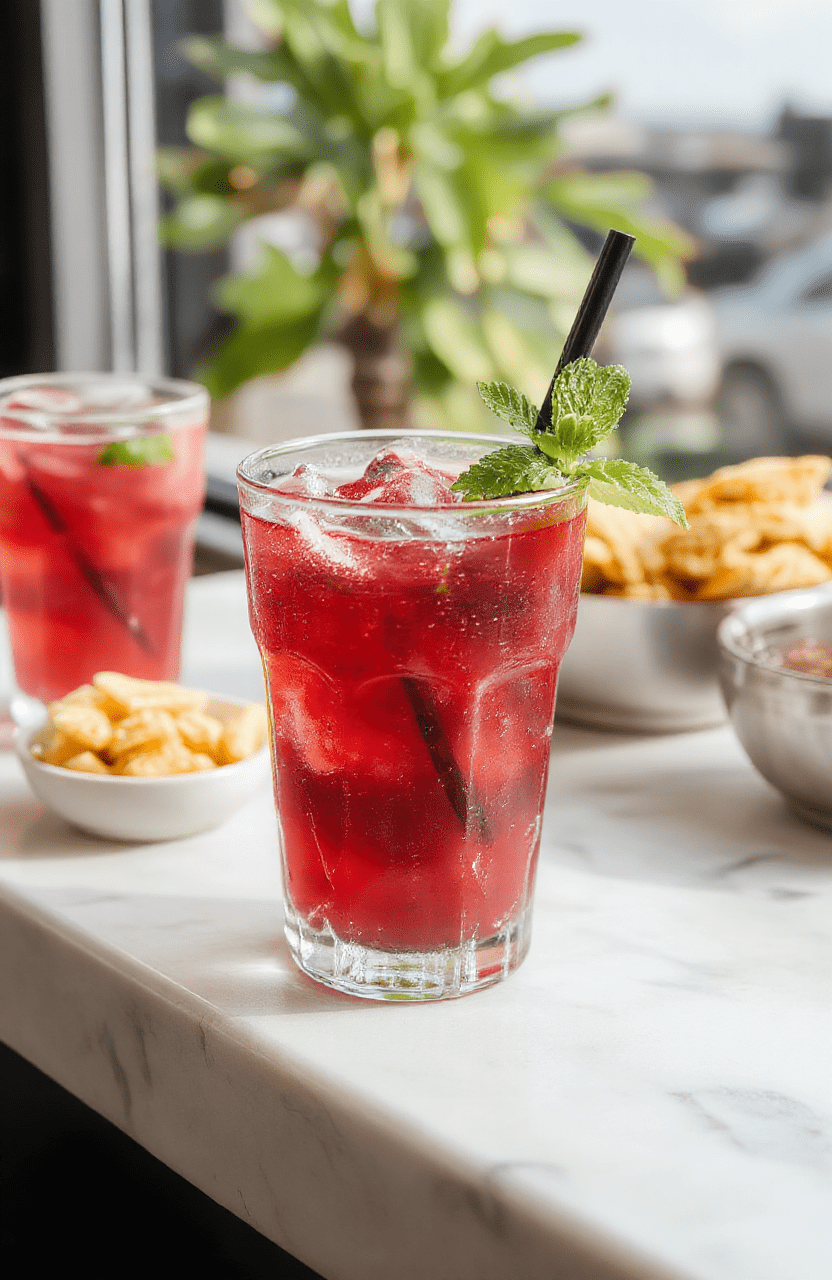 A vibrant turquoise Baja Blast drink in a clear glass with ice cubes, garnished with a lime wedge and a straw, set on a bright white background, highlighting the refreshing, bubbly texture and vivid color of the beverage.
