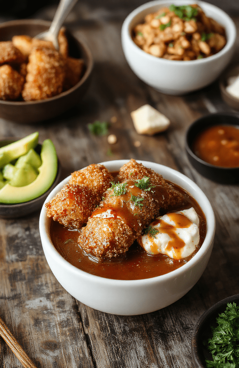 A vibrant bowl featuring golden crispy breaded pork cutlet sliced over steamed white rice, topped with shredded cabbage, drizzled with rich homemade tonkatsu sauce, garnished with chopped green onions. The bowl is colorful and inviting, styled with a clean wooden table background, emphasizing textures of crispy breading and glossy sauce.