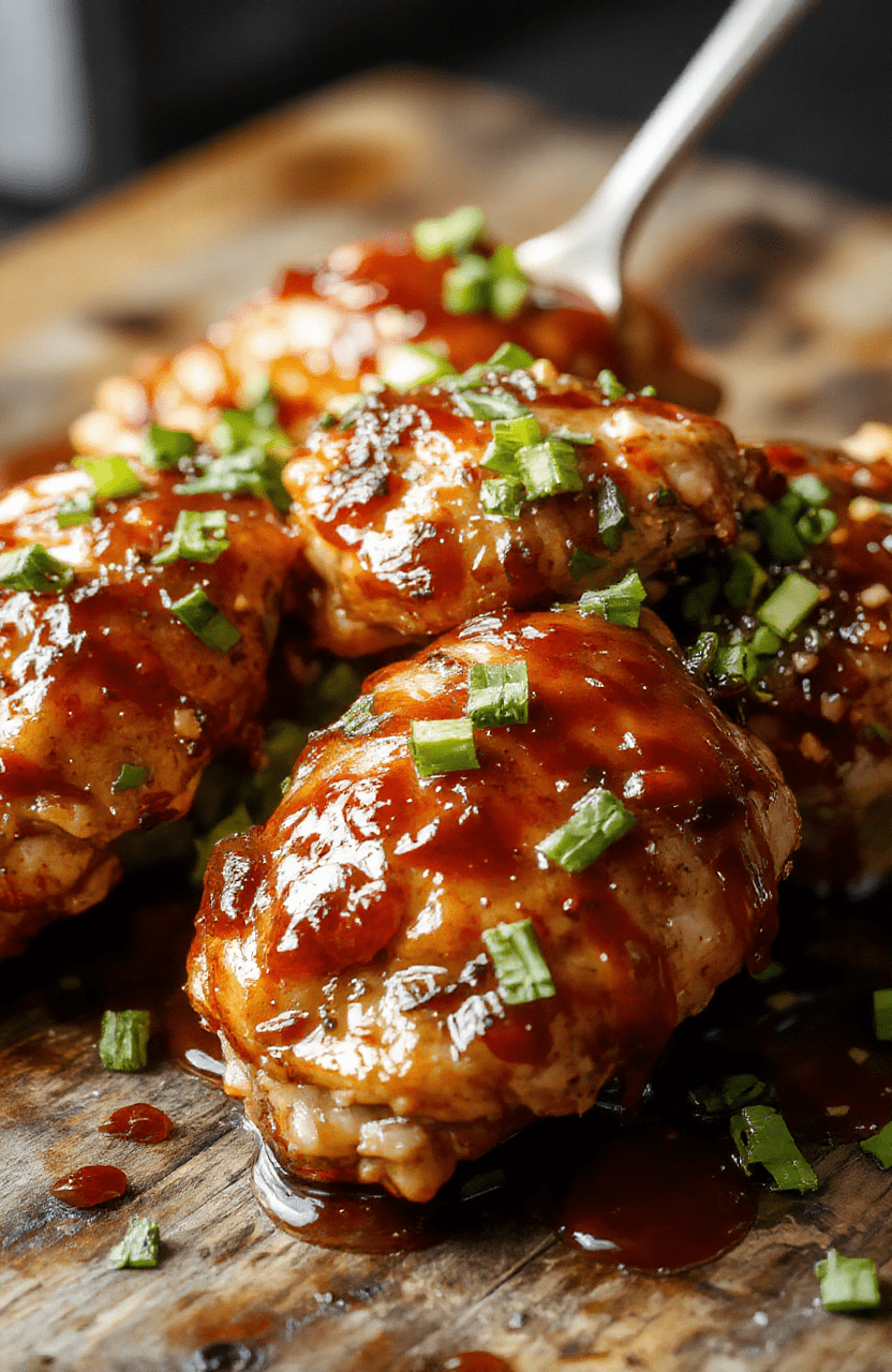 A vibrant plate of gluten-free teriyaki chicken arranged neatly on a white ceramic dish. The chicken is glazed with glossy, caramelized teriyaki sauce, garnished with sesame seeds and chopped green onions. The dish is presented with a side of colorful steamed vegetables, styled atop a rustic wooden table with natural daylight highlighting the textures and shine of the sauce, creating an appetizing and inviting visual.