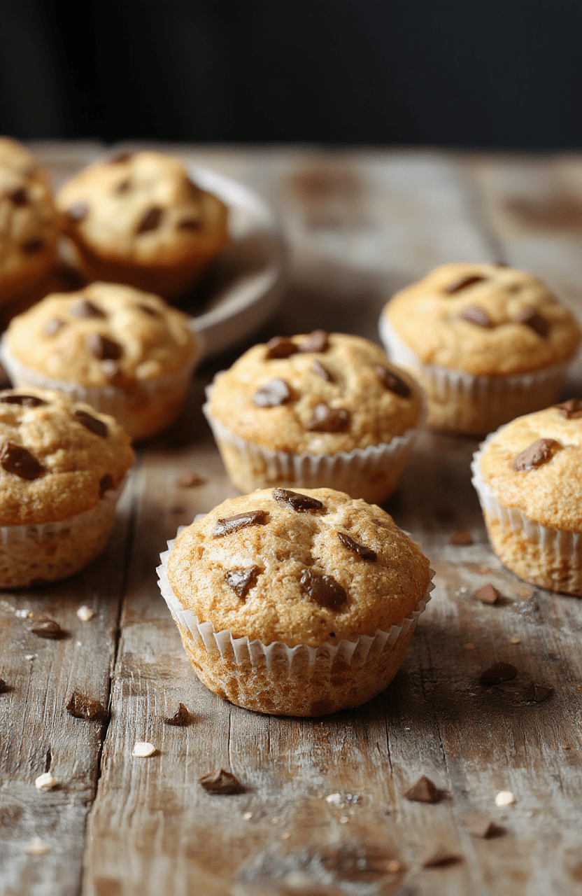 A close-up of golden mini muffins in a paper-lined muffin tray, with a soft-focus background of a lunchbox and fresh ingredients, showcasing the moist texture and appealing golden-brown tops.