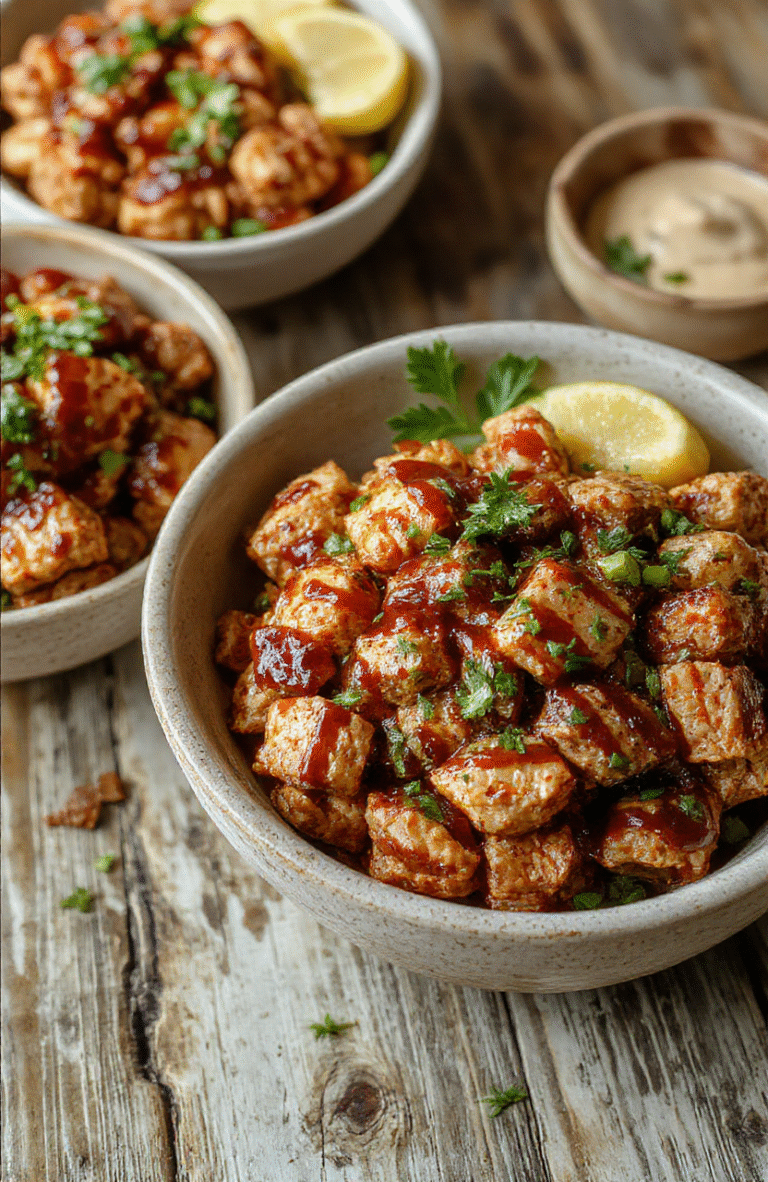 A vibrant plate of teriyaki ground turkey bowls featuring glossy, caramelized turkey served over steamed rice, topped with colorful sliced vegetables and garnished with sesame seeds and chopped green onions. The dish is styled on a rustic wooden table with natural lighting highlighting the juicy texture and bright colors, creating an inviting and appetizing scene.