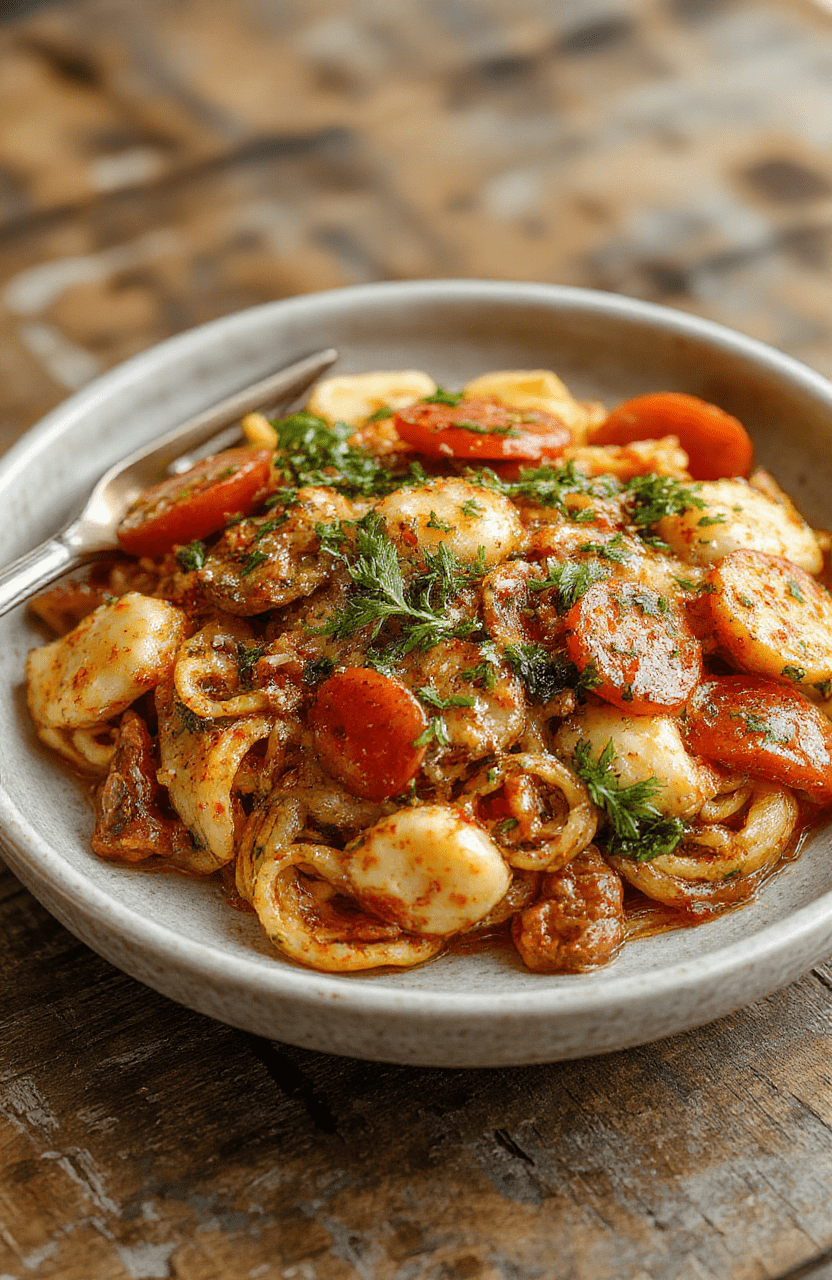 A vibrant plate of vegetarian tomato zucchini pasta featuring bright red cherry tomatoes, green zucchini noodles, topped with fresh herbs and a drizzle of olive oil, arranged neatly on a rustic white plate with a blurred wooden background.